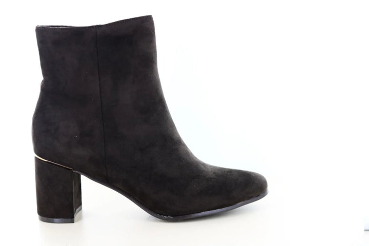 2GO Shoe 253 089 mokkabruine dames-enkellaars van synthetisch materiaal met ritssluiting, blokhak en goudkleurig detail.