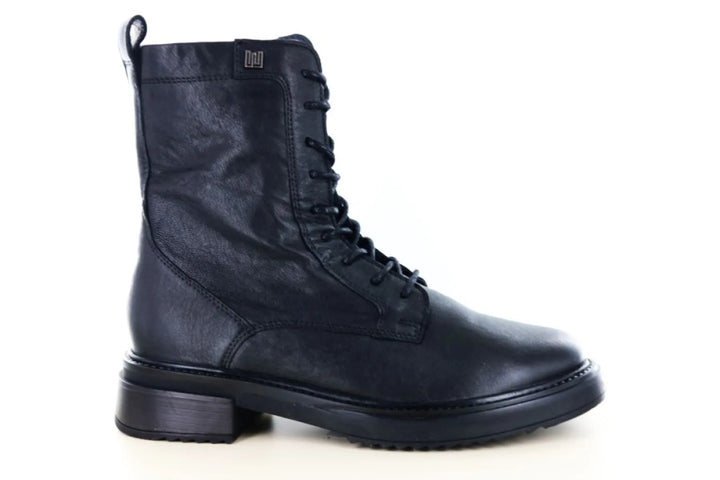 Waldläufer 511801 zwarte leren dames veterboot met rits en wijdte H