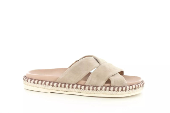 Gabor 83.780 dames slipper van suède in beige Peanut met gekruiste banden, leren voetbed en espadrille-look zool