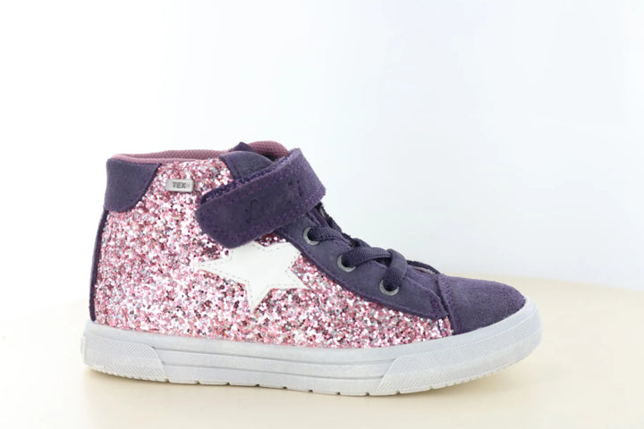 Lurchi Becky roze glitter meisjes klittenbandschoenen met paarse accenten